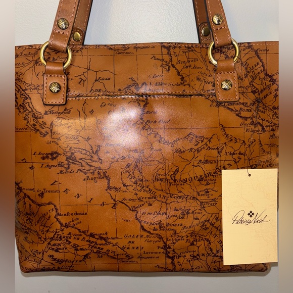 💛Patricia Nash Map Print 100% Full Grain Leather Tote - Picture 2 of 10